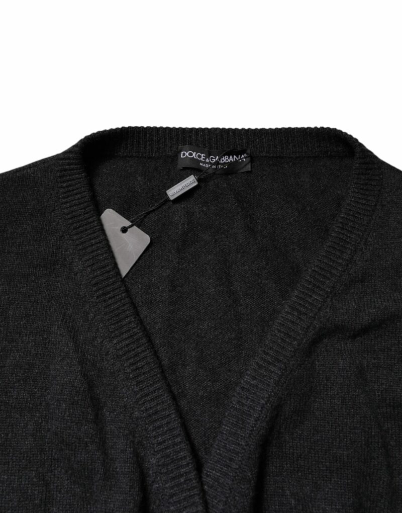 Dolce & Gabbana Grey Cashmere Deep V-neck Pullover Sweater - Image 5