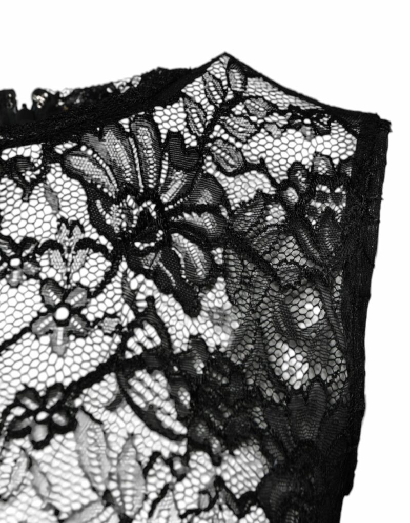 Dolce & Gabbana Black Nylon Floral Lace Sleeveless Crop Top - Image 3