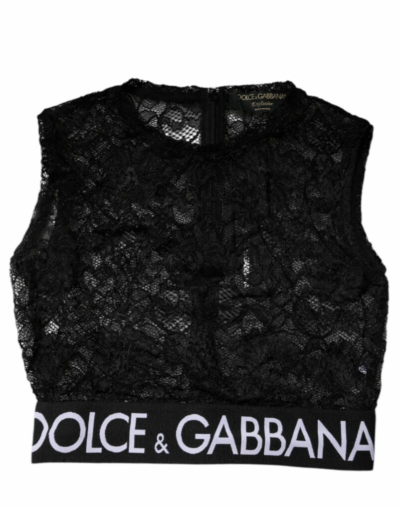Dolce & Gabbana Black Nylon Floral Lace Sleeveless Crop Top - Image 5