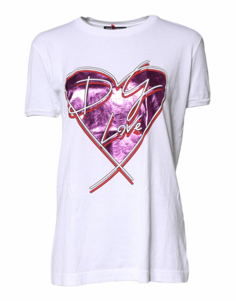 Dolce & Gabbana White Printed Cotton Round Neck Top T-shirt - Image 2