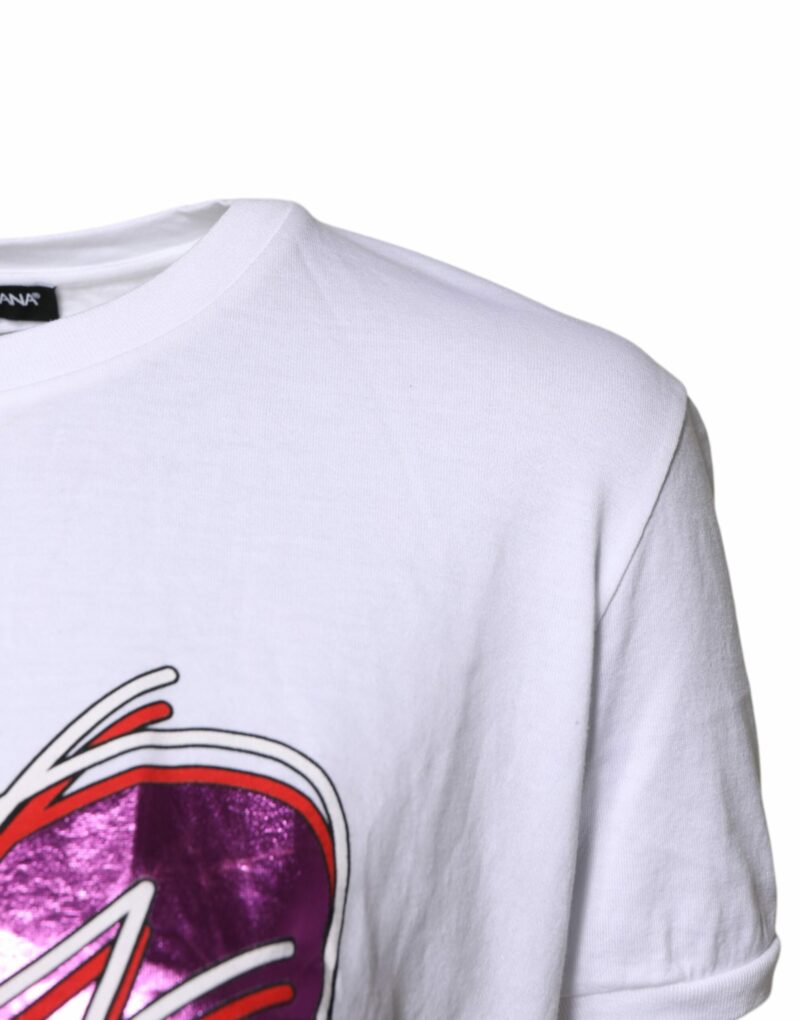 Dolce & Gabbana White Printed Cotton Round Neck Top T-shirt - Image 3