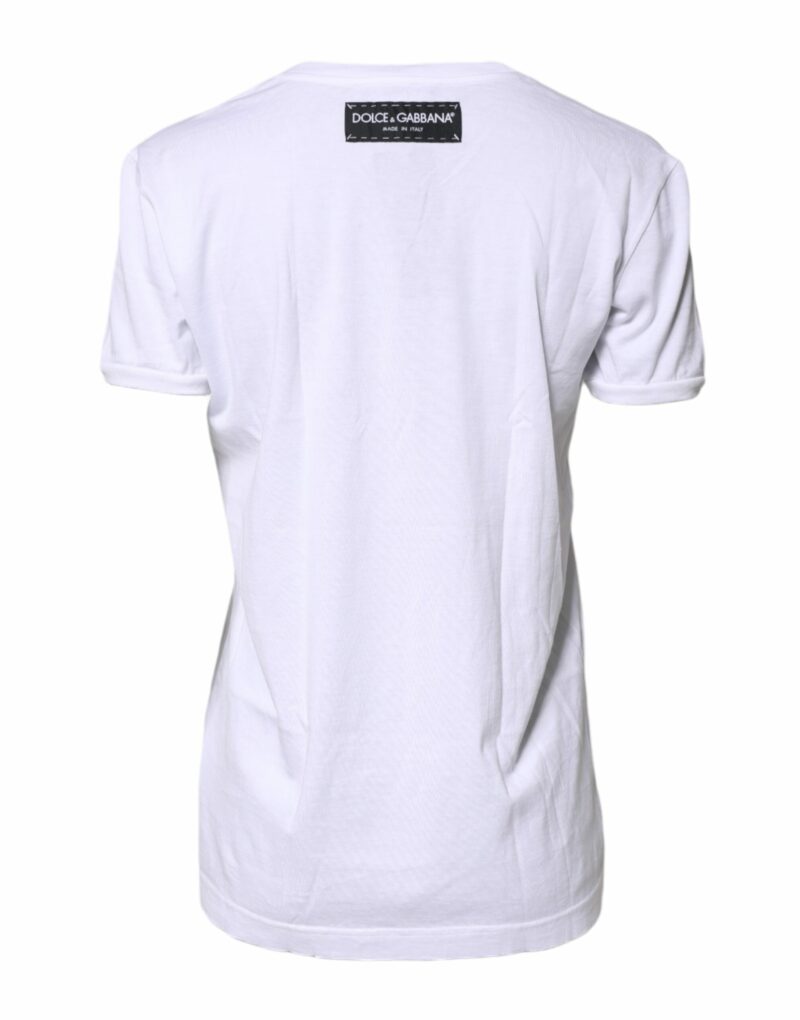 Dolce & Gabbana White Printed Cotton Round Neck Top T-shirt - Image 4