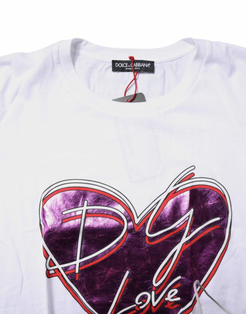 Dolce & Gabbana White Printed Cotton Round Neck Top T-shirt - Image 5