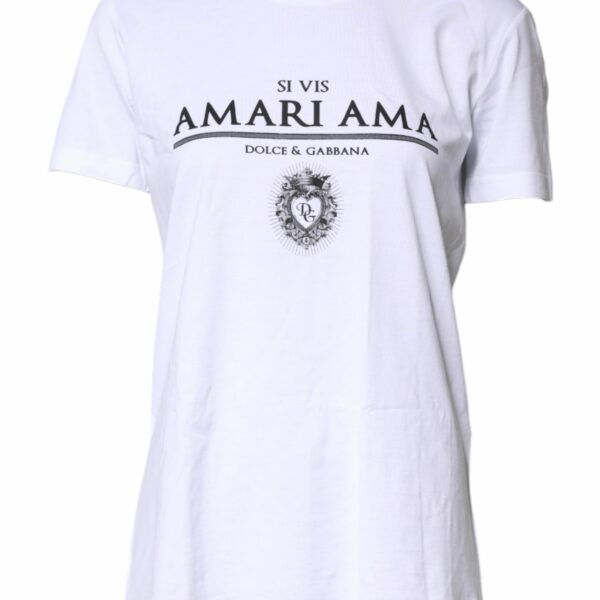 Dolce & Gabbana White Cotton Printed Round Neck Top T-shirt