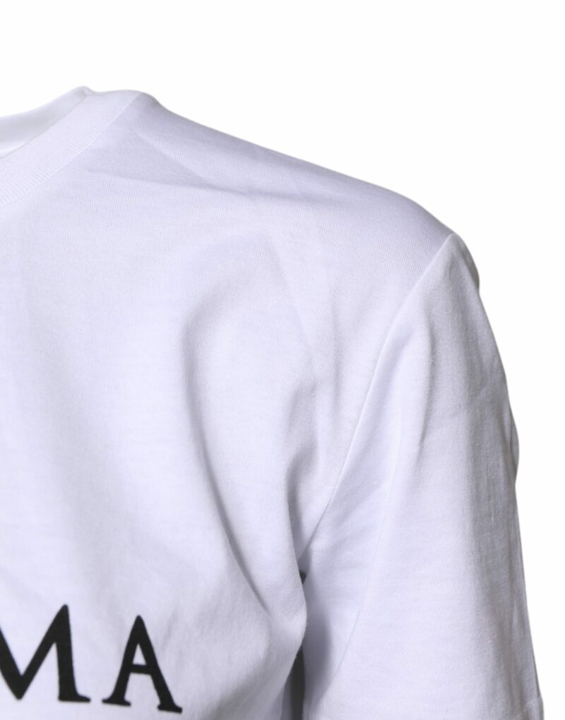 Dolce & Gabbana White Cotton Printed Round Neck Top T-shirt - Image 3
