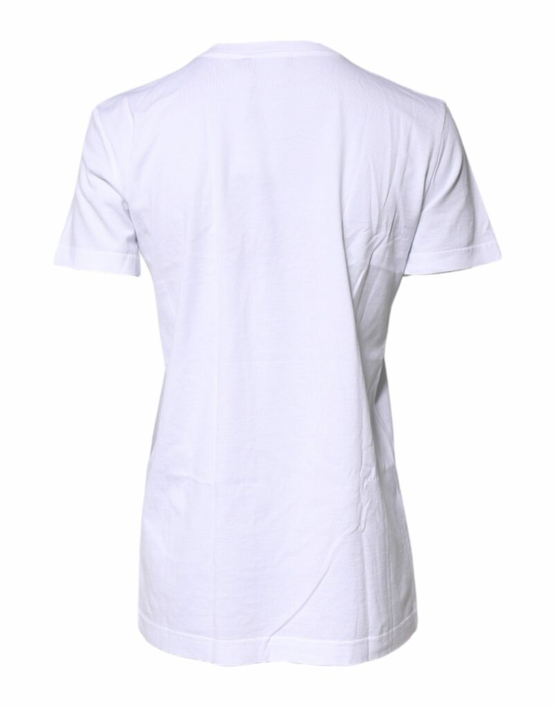 Dolce & Gabbana White Cotton Printed Round Neck Top T-shirt - Image 4