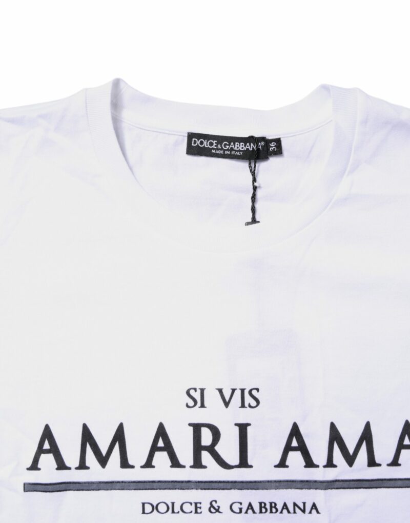 Dolce & Gabbana White Cotton Printed Round Neck Top T-shirt - Image 5