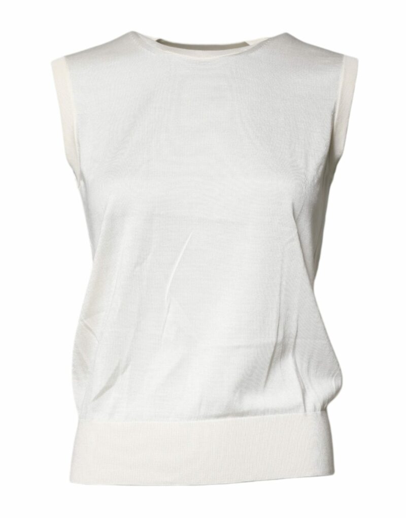 Dolce & Gabbana Cream Sleeveless Silk Round Neck Tank Top - Image 2