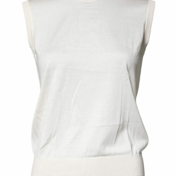 Dolce & Gabbana Cream Sleeveless Silk Round Neck Tank Top