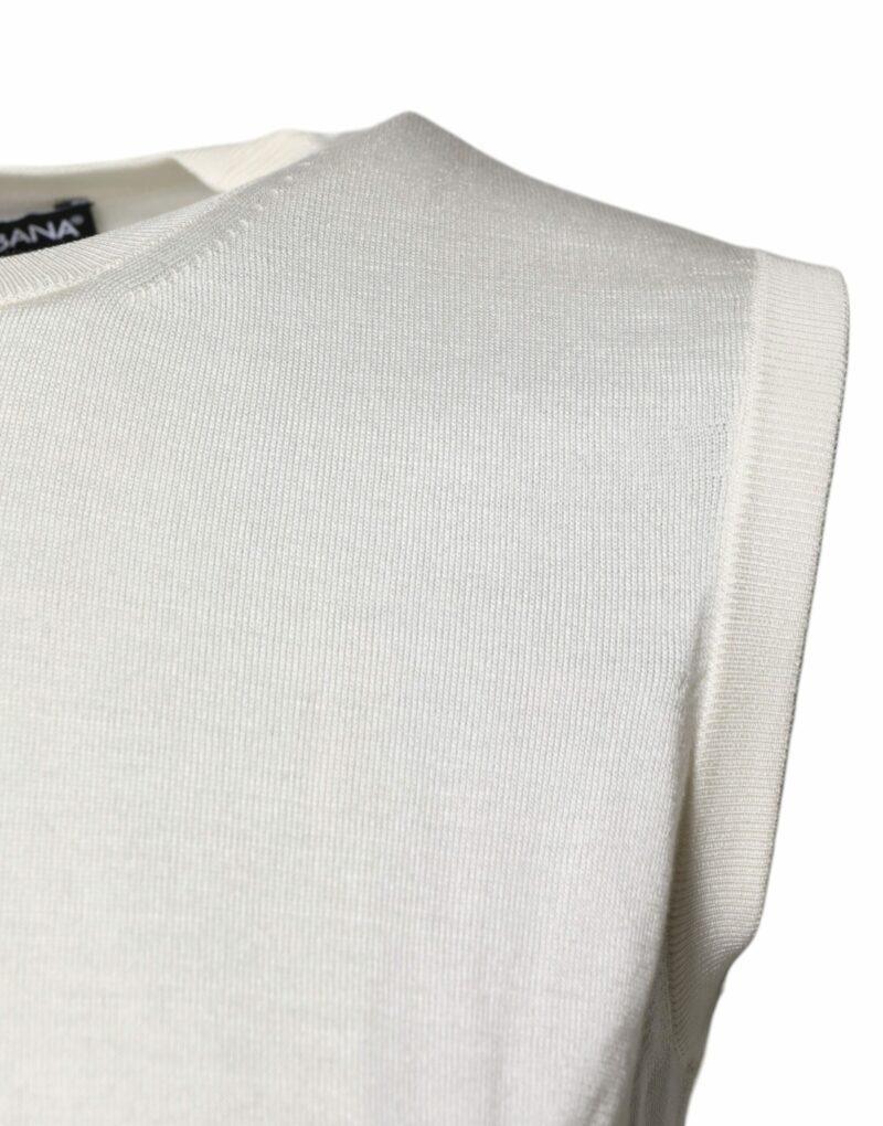 Dolce & Gabbana Cream Sleeveless Silk Round Neck Tank Top - Image 3