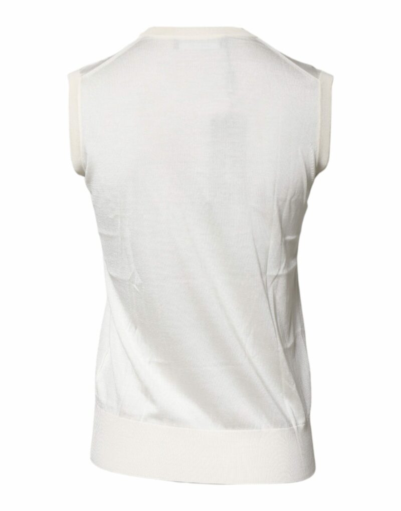 Dolce & Gabbana Cream Sleeveless Silk Round Neck Tank Top - Image 4