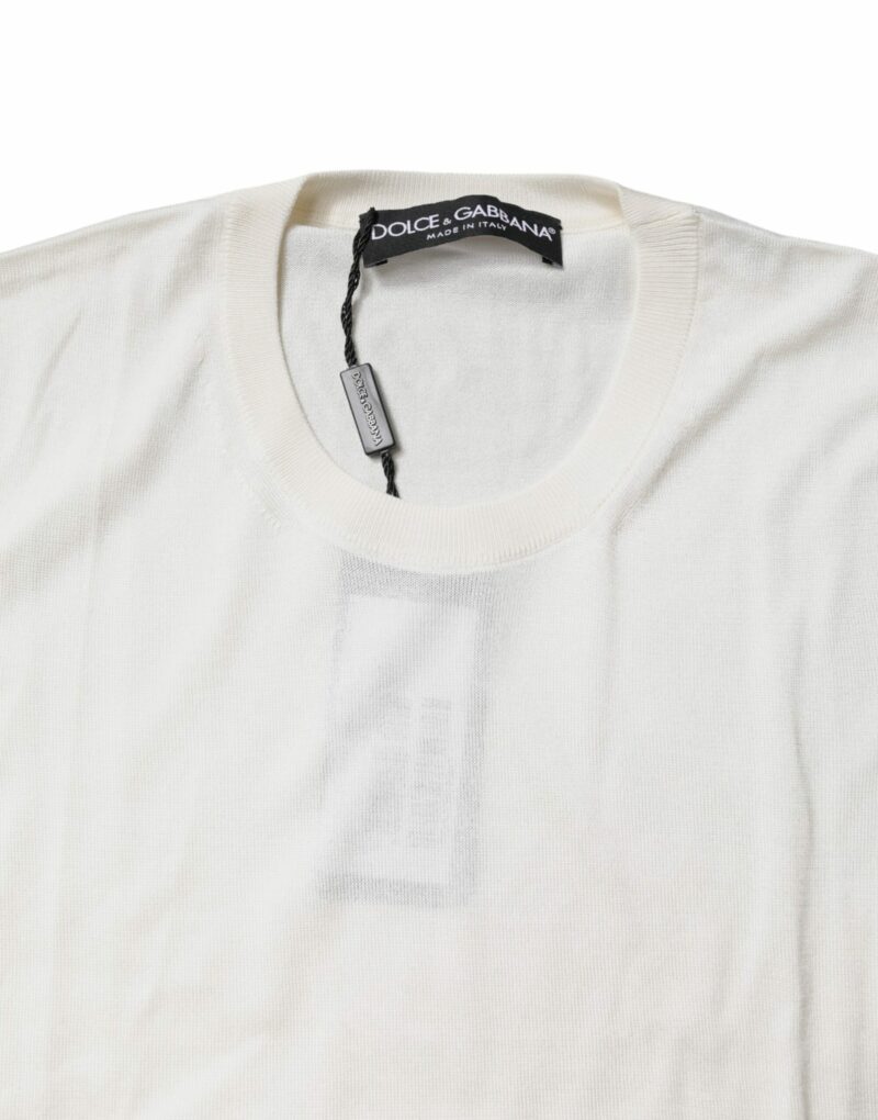 Dolce & Gabbana Cream Sleeveless Silk Round Neck Tank Top - Image 5
