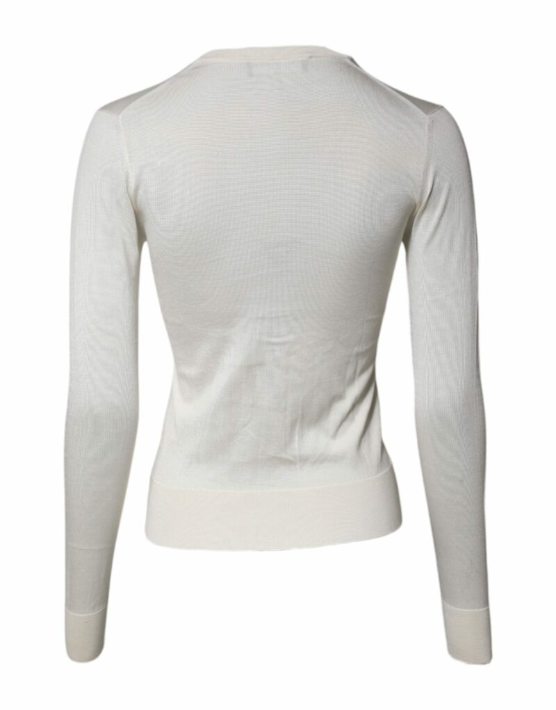 Dolce & Gabbana Cream Floral Silk Embellished Cardigan Sweater - Image 4