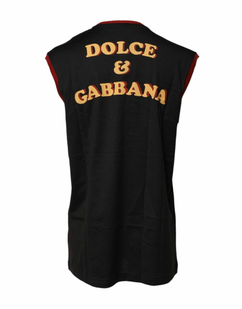 Dolce & Gabbana Black Pin Up Cotton Round Neckline Tank Top - Image 4