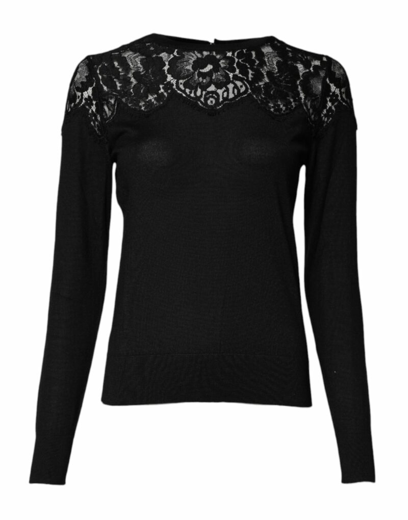 Dolce & Gabbana Black Floral Lace Long Sleeves Blouse Top - Image 2