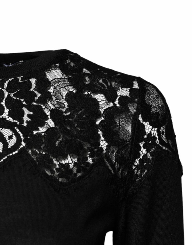 Dolce & Gabbana Black Floral Lace Long Sleeves Blouse Top - Image 3