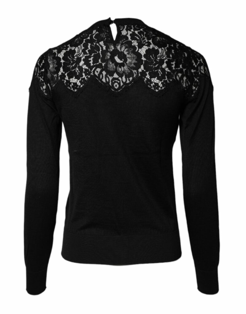 Dolce & Gabbana Black Floral Lace Long Sleeves Blouse Top - Image 4
