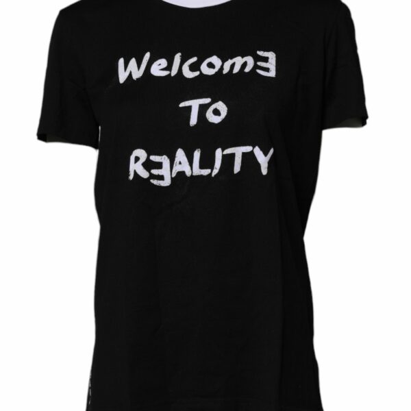 Dolce & Gabbana Black Printed Round Neck Top Cotton T-shirt