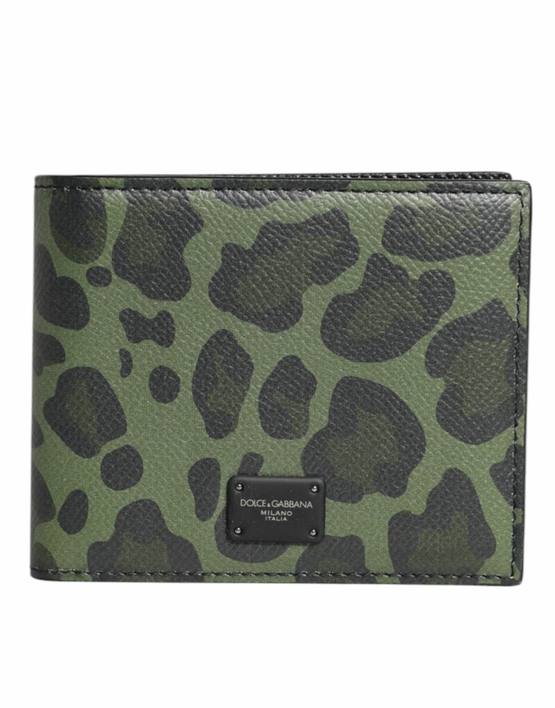 Dolce & Gabbana Black Green Leather DG Plaque Bifold Card Holder Wallet - Image 2