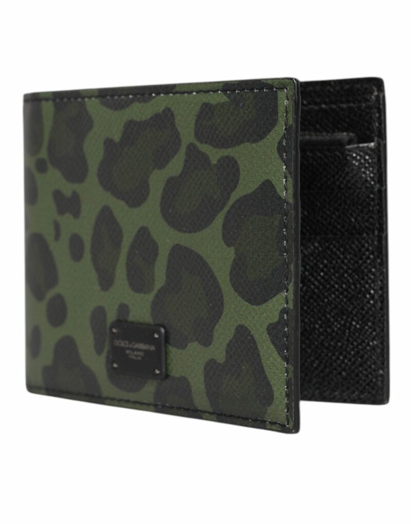 Dolce & Gabbana Black Green Leather DG Plaque Bifold Card Holder Wallet - Image 3