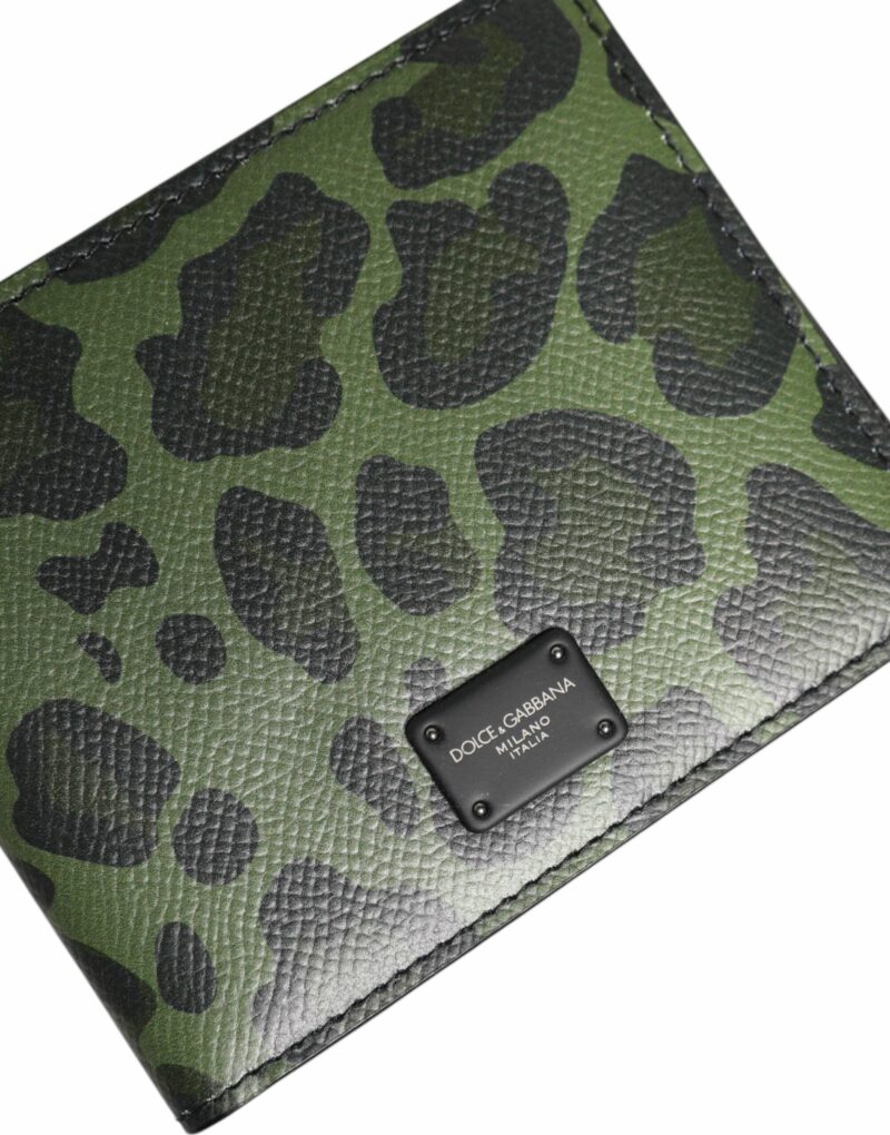Dolce & Gabbana Black Green Leather DG Plaque Bifold Card Holder Wallet - Image 5