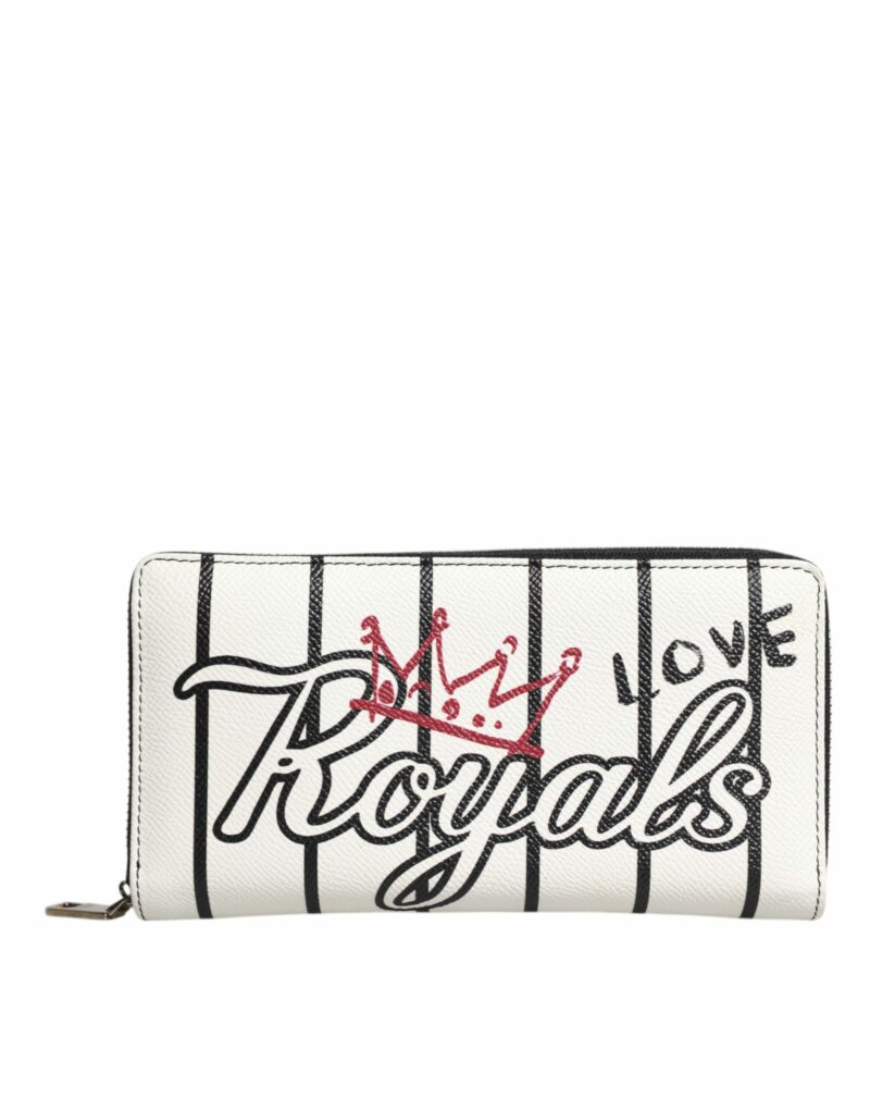 Dolce & Gabbana White Leather DG Crown Royals Continental Zip Around Wallet - Image 2