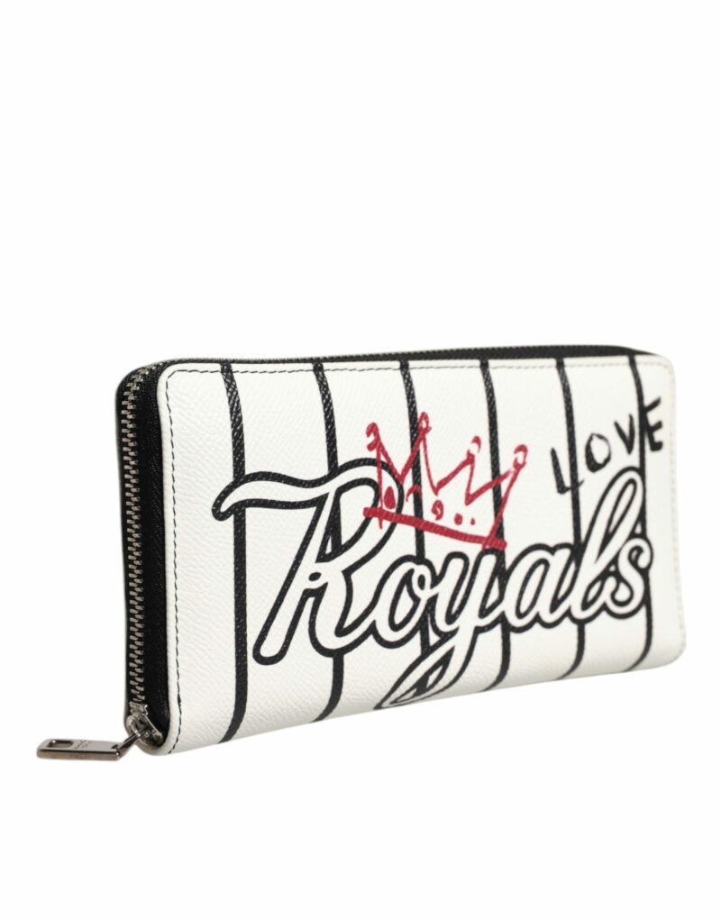 Dolce & Gabbana White Leather DG Crown Royals Continental Zip Around Wallet - Image 3