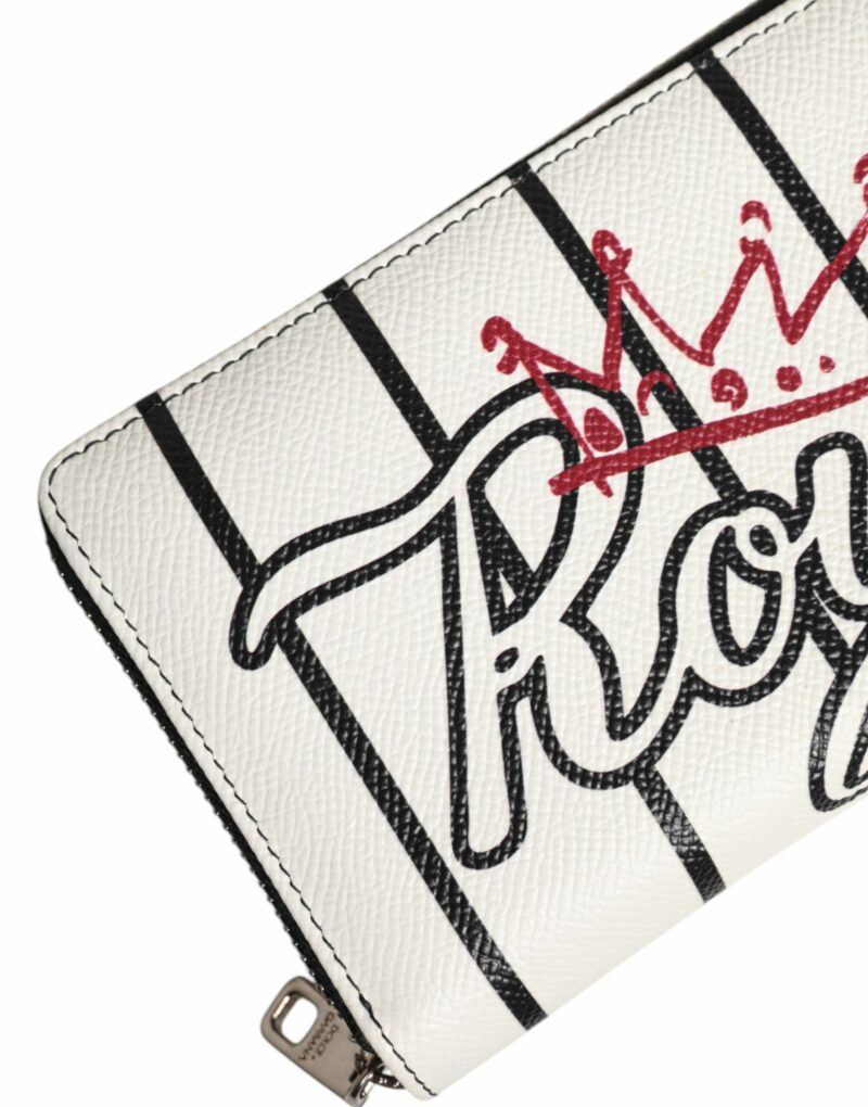 Dolce & Gabbana White Leather DG Crown Royals Continental Zip Around Wallet - Image 6