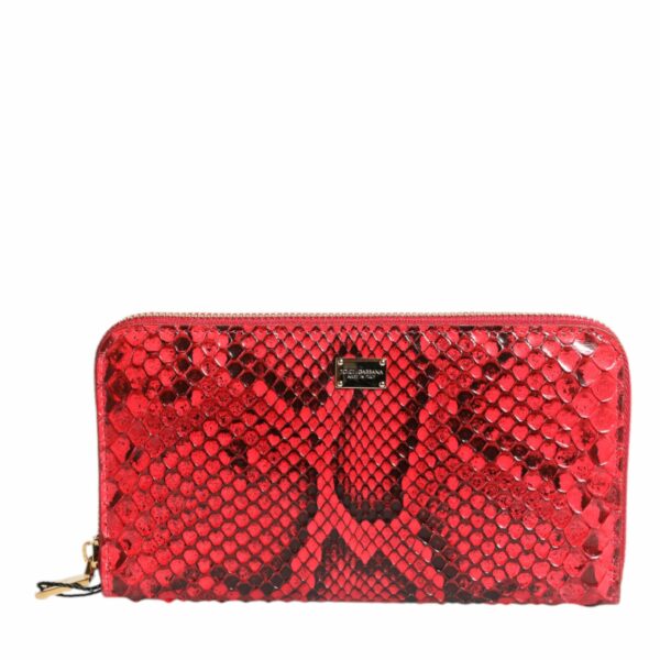 Dolce & Gabbana Red Exotic Leather Zip Around Continental Clutch Wallet
