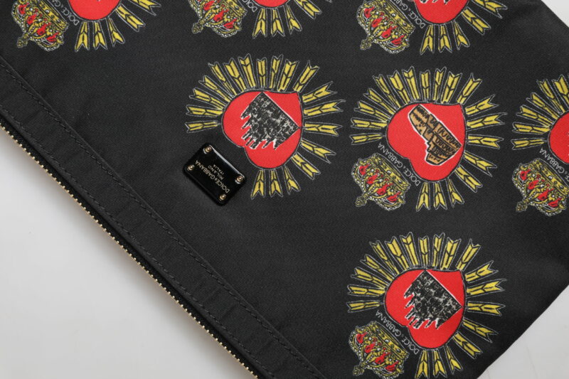 Dolce & Gabbana Black Red Nylon Sacred Heart Clutch Pouch Bag - Image 5