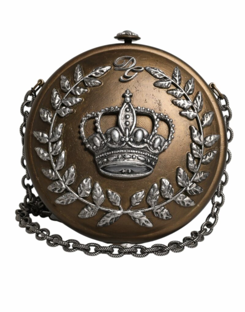 Dolce & Gabbana Gold Brass Metal DG Crown Clutch Crossbody Bag - Image 3