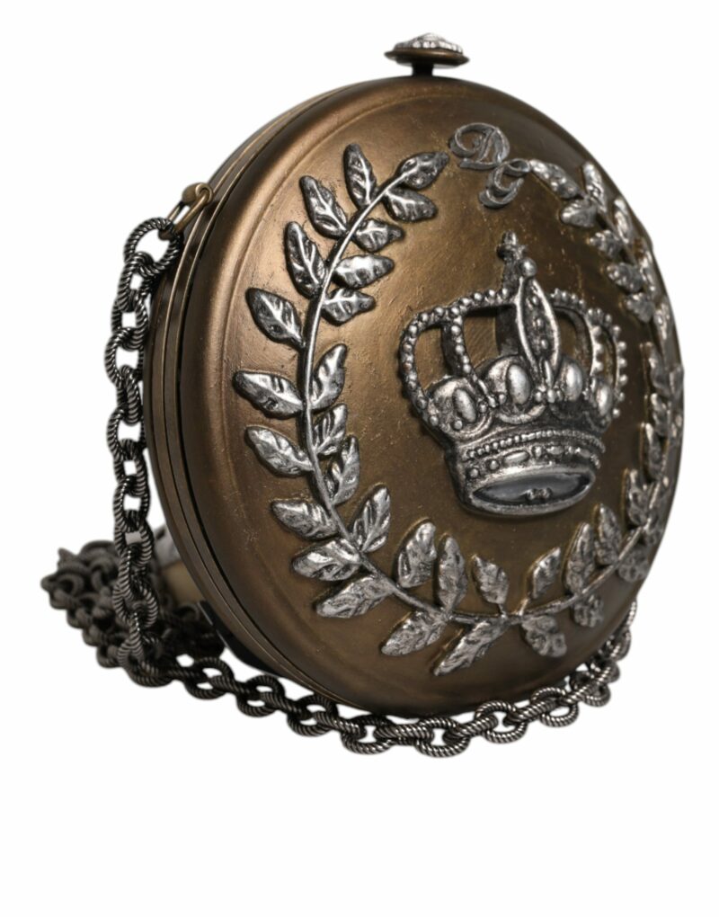 Dolce & Gabbana Gold Brass Metal DG Crown Clutch Crossbody Bag - Image 4