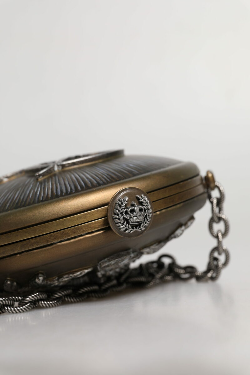 Dolce & Gabbana Gold Brass Metal DG Crown Clutch Crossbody Bag - Image 6