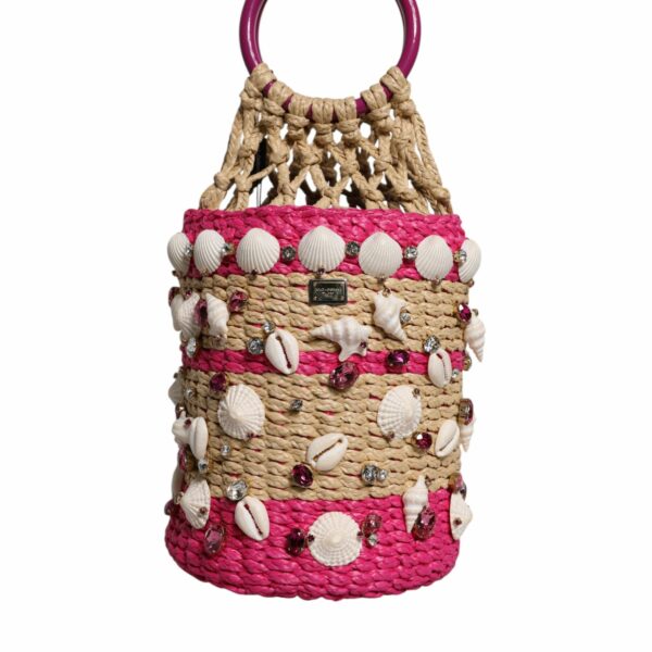 Dolce & Gabbana Multicolor Bucket Raffia Seashells Crystals Handbag Bag