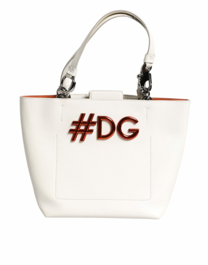Dolce & Gabbana White Leather #DG BEATRICE Top Handle Tote Bag - Image 2