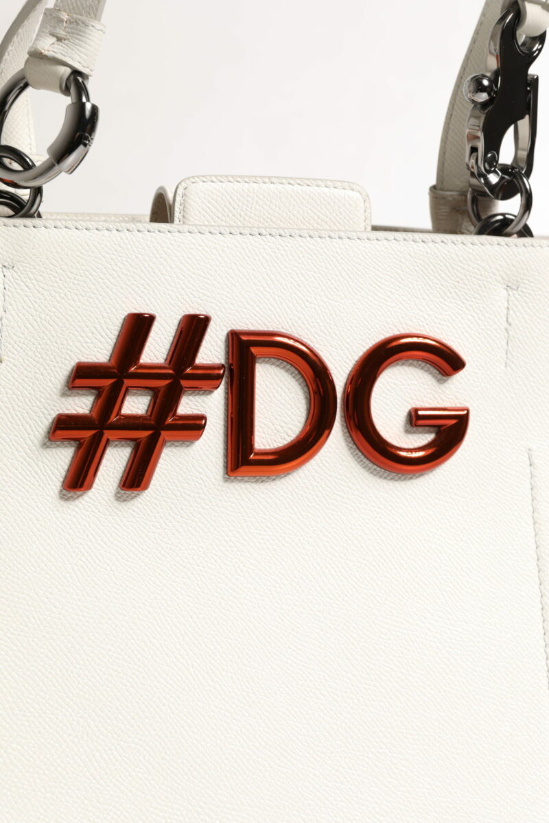 Dolce & Gabbana White Leather #DG BEATRICE Top Handle Tote Bag - Image 3