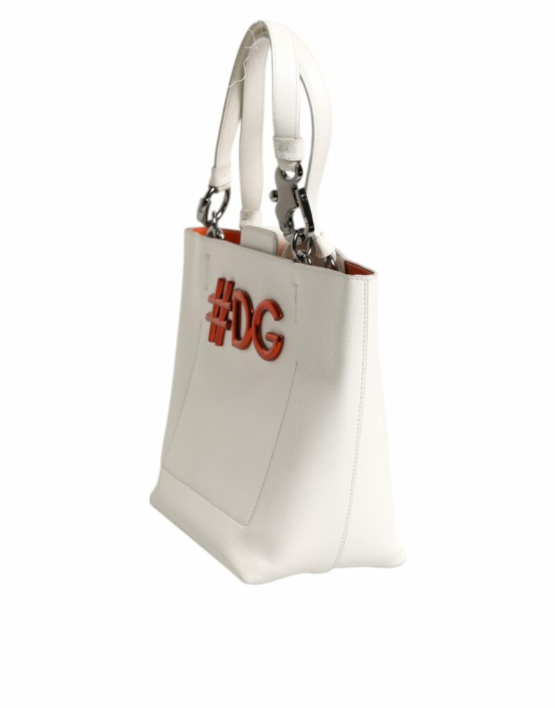Dolce & Gabbana White Leather #DG BEATRICE Top Handle Tote Bag - Image 4
