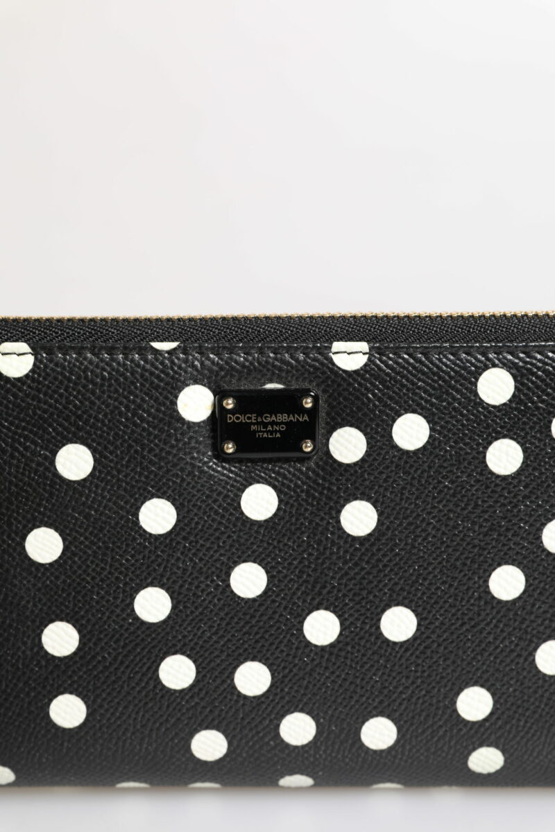 Dolce & Gabbana Black White Dotted Leather Zip Around Continental Wallet - Image 3