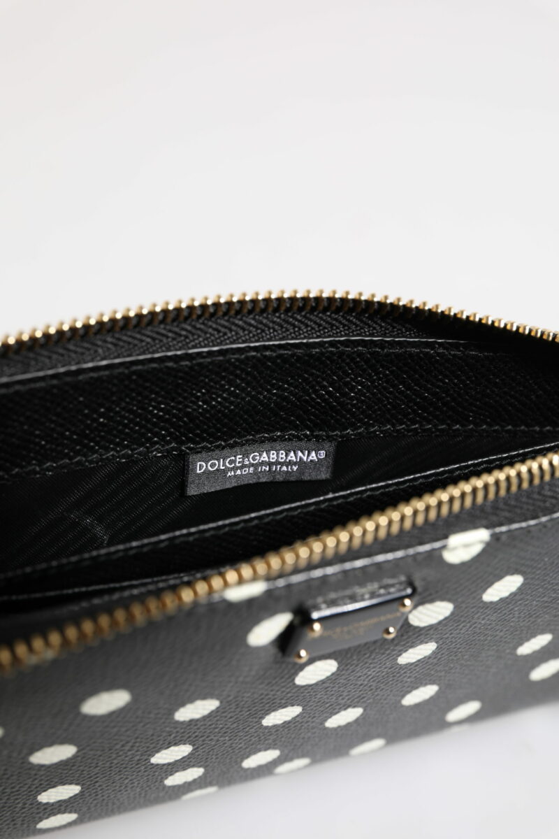 Dolce & Gabbana Black White Dotted Leather Zip Around Continental Wallet - Image 7