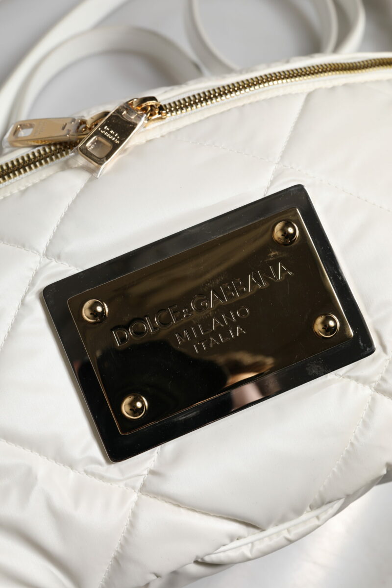 Dolce & Gabbana White Quilted Logo Plaque Belt Waist Fanny Pack Bag - Image 6