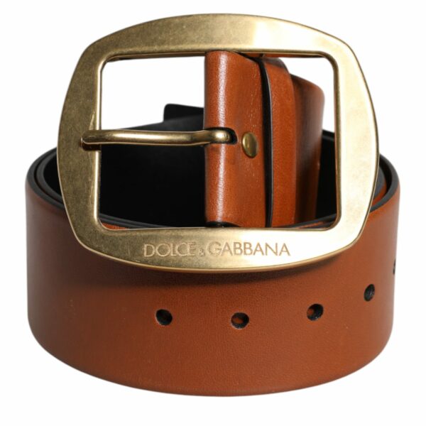 Dolce & Gabbana Brown Leather Gold Metal Buckle Classic Belt