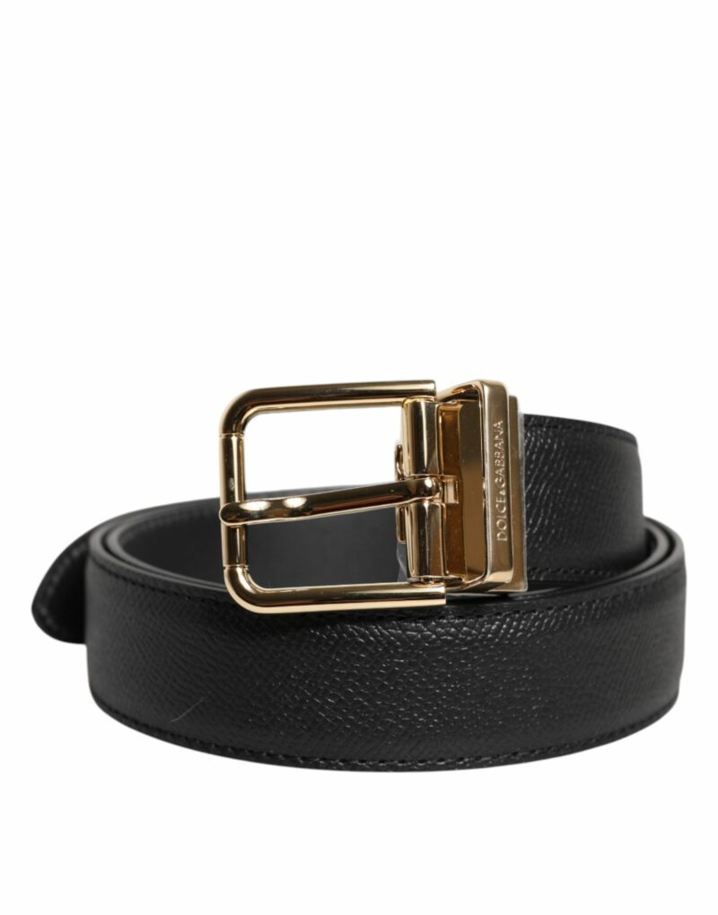 Dolce & Gabbana Black Calfskin Leather Gold Metal Buckle Belt - Image 2