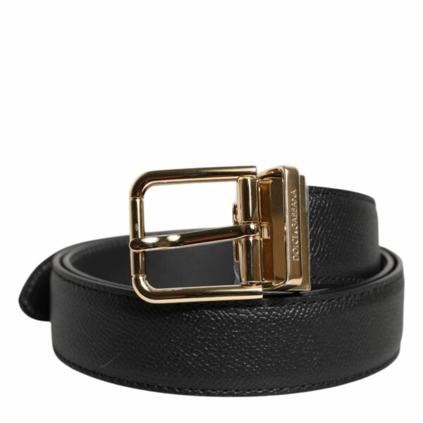 Dolce & Gabbana Black Calfskin Leather Gold Metal Buckle Belt