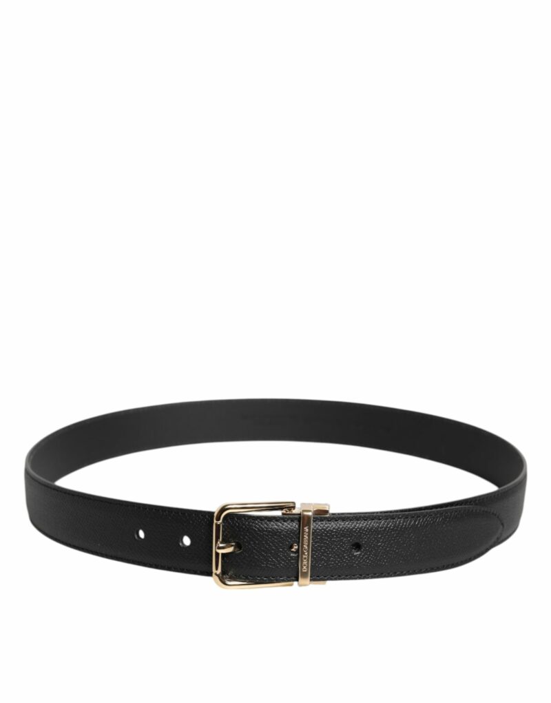 Dolce & Gabbana Black Calfskin Leather Gold Metal Buckle Belt - Image 3