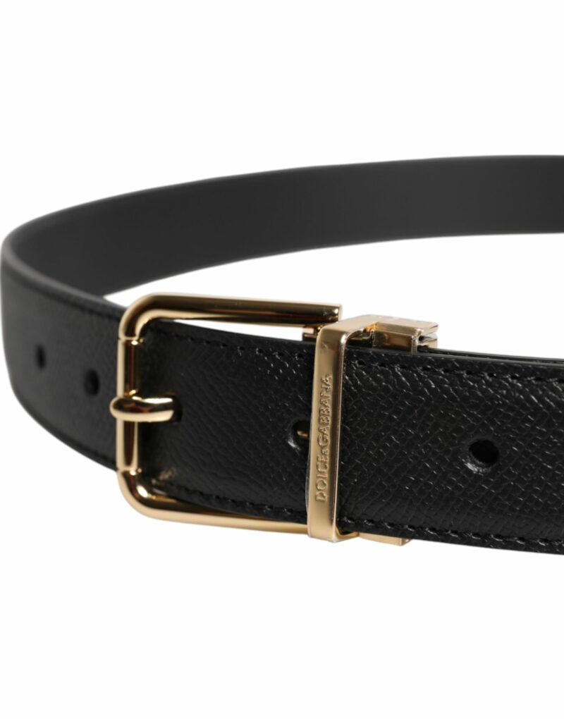Dolce & Gabbana Black Calfskin Leather Gold Metal Buckle Belt - Image 4