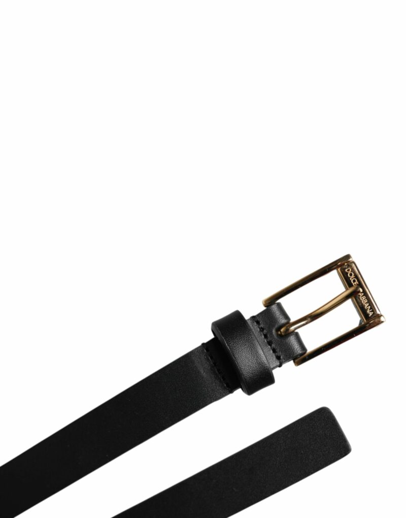 Dolce & Gabbana Black Calf Leather Gold Metal Buckle Belt - Image 6