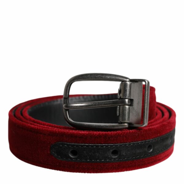 Dolce & Gabbana Red Velvet Black Metal Buckle Logo Belt