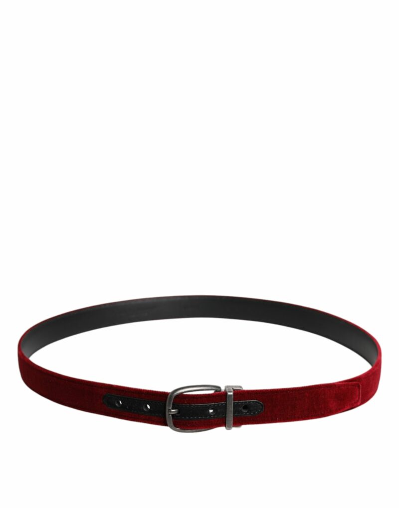 Dolce & Gabbana Red Velvet Black Metal Buckle Logo Belt - Image 3