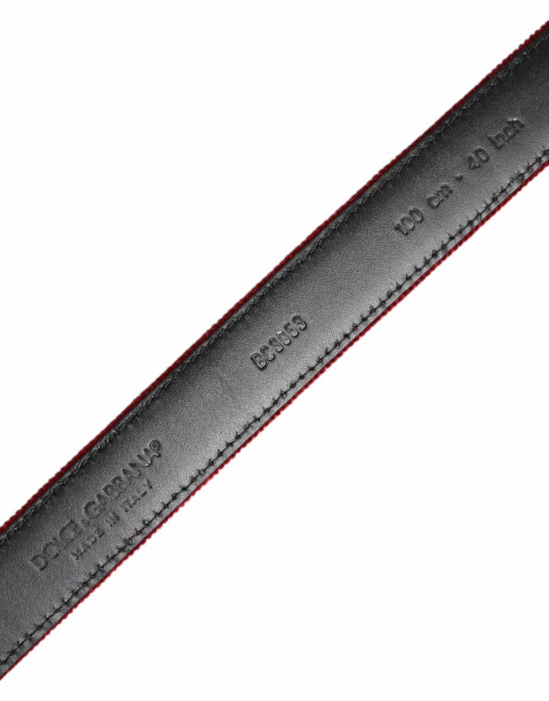 Dolce & Gabbana Red Velvet Black Metal Buckle Logo Belt - Image 5