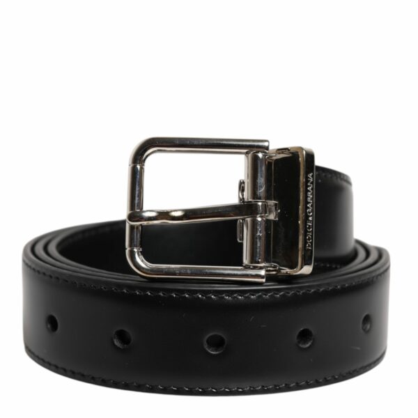 Dolce & Gabbana Black Calf Leather Silver Metal Buckle Belt